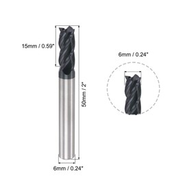 sourcing map Square Nose End Mill, 6mm Tip Dia Solid Carbide AlTiN Coated CNC Router Bits 4 Flute Spiral Milling Cutter HRC45 with 6mm Shank 50mm (2-inch) Length