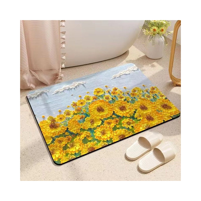 Housekeeping technology 1+1 washable beautiful flower diatomaceous earth mat, cherry