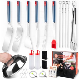 Griddle Accessories kit for Blackstone, 27 PCS Flat Top Grill Accessories with 17.4 Inch Extra Long Griddle Spatula Scraper and Basting Cover, Griddle Tools Set for Outdoor, Hibachi and Teppanyaki