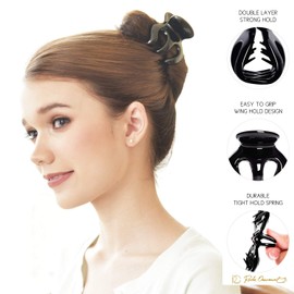 RC ROCHE ORNAMENT 6 Pcs Womens Pumpkin Hair Secure No Slip Grip Claw Clips Styling Plastic Strong Durable Comfortable Hold Premium Quality Beauty Accessory Girls, Large Black