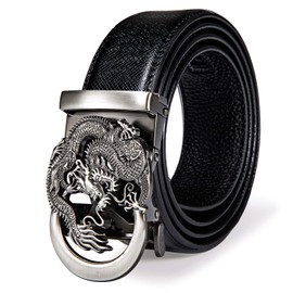 Dubulle Mens Designer Belt Ratchet Black Dragon Sliding Automatic Buckle Cuttable Leather Belts Adjustable 1 3/8 Business Formal Gifts