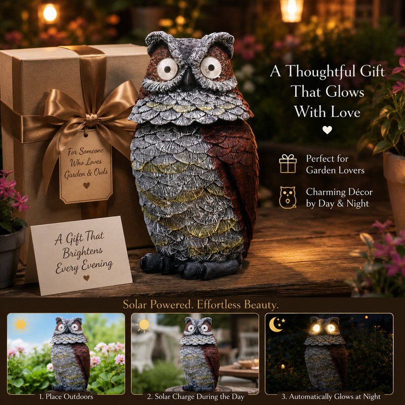 Solar Owl Garden Statue for Outdoor Decor – Glowing Eyes