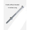 universal 5 PACK Galvanized 5/8” x 14” Square Head Bolt w/ Nut - 14 Inches