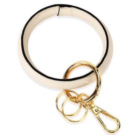 Junyuerly Wristlet Bracelet Keychain PU Leather Key chain Silicone Bangle Key Ring for Women Girls (Gold+beige)