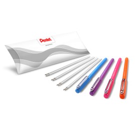 Pentel BX460 iZee Ballpoint Pen 4 Colours Set Including Refills, Assorted Colours, Cap with Metal Clip, Line Width 0.5 mm = Ball Diameter 1.0 mm, Orange/Pink/Light Blue/Purple, Pack of 4 + Refills