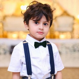 HOULIFE Boys Kids Pre-tied Bowtie Velvet Solid Color Formal Tuxedo Bow Tie for Toddlers Children Youths Dress Up (Dark Green)