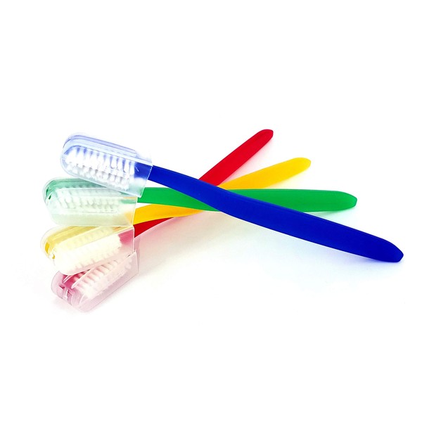 250 Freshmint Toothbrushes with Clear Travel Cap, Soft Nylon Bristles, Individually Wrapped, Assorted Colors