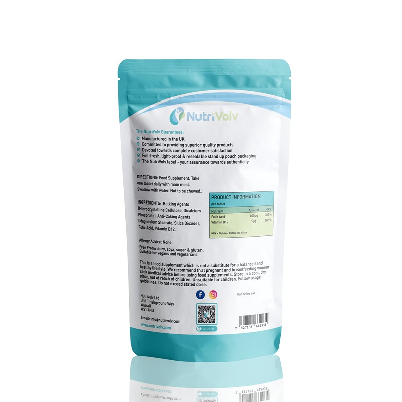 Folic Acid 400µg with Vitamin B12 Supplements for Pregnancy &