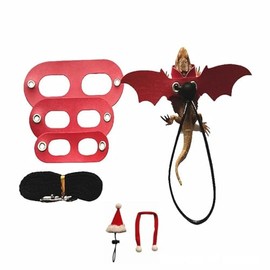 Christmas Lizard Leash Bearded Dragon Harness Adjustable (S,M,L) for Lizard，Gecko, Iguanas Amphibians and Other Small Pet Animals (red+Christmas hat Scarf)