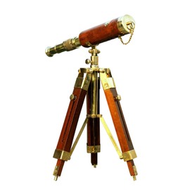 Brass Telescopes Sailor, Pirate Collection Nautical Leather Bounded Telescope with Wooden Tripod Stand Home, Office Decorative Birthday