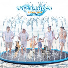 Lewtemi 12 ft Extra Large Non Slip Splash Pad 144" for Adult and Dog Giant Thicken Sprinkler Pool Summer Outdoor Fun Backyard Fountain Mat for Pet Dog(Classic Style)