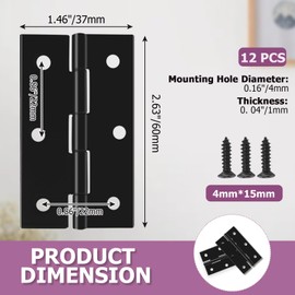 suiwotin 12pcs Butt Hinges Black Door Hinges, 2.63" x 1.46" Cabinet Door Hinge, Flat Folding Box Hinges for Jewelry, Wooden Box, Small Cupboard Furniture Hinges