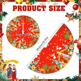 HOWAF Nativity Christmas Tree Skirt,O Holy Night Tree Skirt for Christian Xmas Holiday Tree Mat Decoration,Nativity Scene Christmas Tree Skirt for Religious Christmas Home Decor,Polyester Fabric 36''