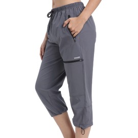 VAYAGER Sports Women's Outdoor Hiking Capri Pants Loose-Fit Lightweight with Zipper Pockets Grey