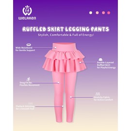 WELAKEN Girls' Skirted Leggings Kid Athletic Stretchy Workout Yoga Pants,Pink,6-7Y