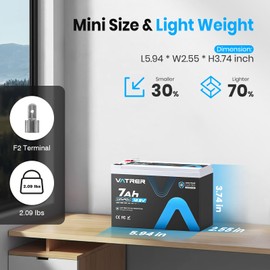 VATRER POWER 12V 7AH LiFePO4 Battery, Built-in 7A BMS, 5000+ Deep Cycles Rechargeable Lithium Battery, Lithium Iron Phosphate Battery for Fish Finder, Alarm System, Lighting, Small UPS