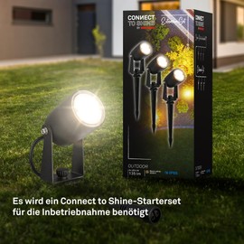 BRILONER - Connect to Shine 12 V Garden System Set of 3 LED Spotlights with Ground Spike, Extension Set, IP65, Warm White Light, Garden Lighting, LED Garden Spotlight, 25 x 4 cm, Black