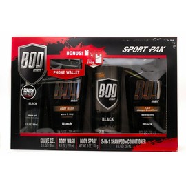 Bod Man BLACK Sport Pak;  Shave Gel 3 fl oz, Body Wash 8 fl oz, Body Spray 6oz,