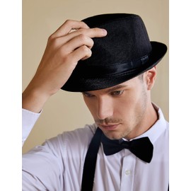 Coucoland Panama Hat - Men’s Mafia Gangster Fedora Trilby Bogart Hat - Men's 1920s Gatsby Costume Accessory -