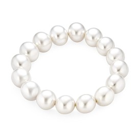 Bling Jewelry Simple Fashion Stackable Bead Round Simulated White Pearl Single Strand Stretch Bracelet for Women Teen Large 12MM