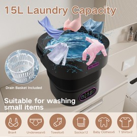 LGLRTD Portable Washing Machine, 15L Small Foldable Washer with 3 Cleaning Modes for Baby Clothes, Underwear, Small Items, Mini Collapsible Laundry for Travel Apartment Home Dorm Hotel Camping