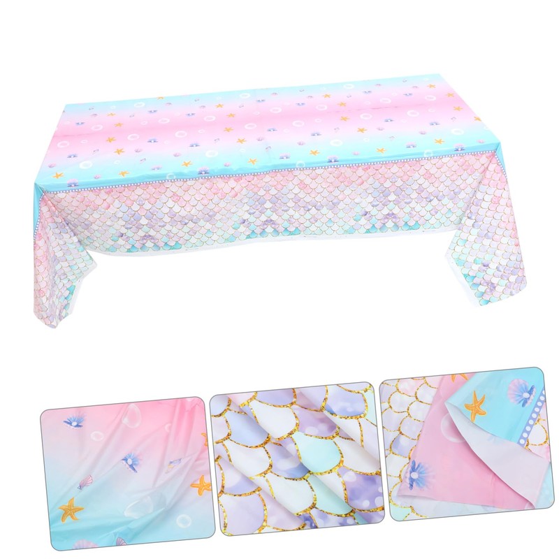 CHILDWEET Birthday Party Tablecloth Mermaid Pattern Easy to Use Disposable