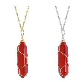 Oilmal Red Crystal Necklace, Carnelian Necklace Crystal Red Agate Pendant Jewelry Decoration Gemstone Pendant Spiral Wire Wrapped Gift for Girls Boys