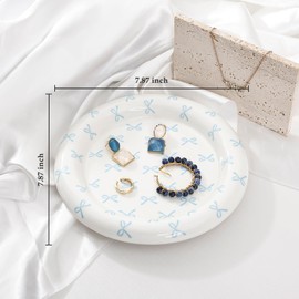 Koythin Jewelry Tray, Ceramic Jewelry Dish Trinket Organizer, Bow Coquette Room Decor Aesthetic for Kitchen, Bathroom, Birthday, Mom (Blue Bowknot)
