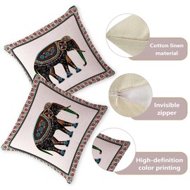 Umimiss Elephant Cushion Cover - Elephant Ornament, Elephant Gifts, Boho Cushion, Elephant Cushion Covers 45cm X 45cm, Southeast Asian Exotic Elephant Linen Pillowcase for Outdoor Car Home Sofa Decor