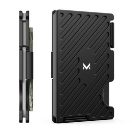 MIFANYO Wallets for Men, Minimalist Metal Card Holder with Money Strap, Slim RFID Protection Wallet, Front Pocket, Black, L01, L-black-black, Classic