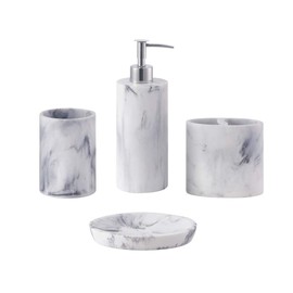 zccz Bathroom Accessories Set Complete, 4 Piece Marble Pattern Bathroom Sets Accessories Toothbrush Holder Set Bath Accessories Set with Soap Dispenser, Toothbrush Holder, Tumbler, Soap Dish