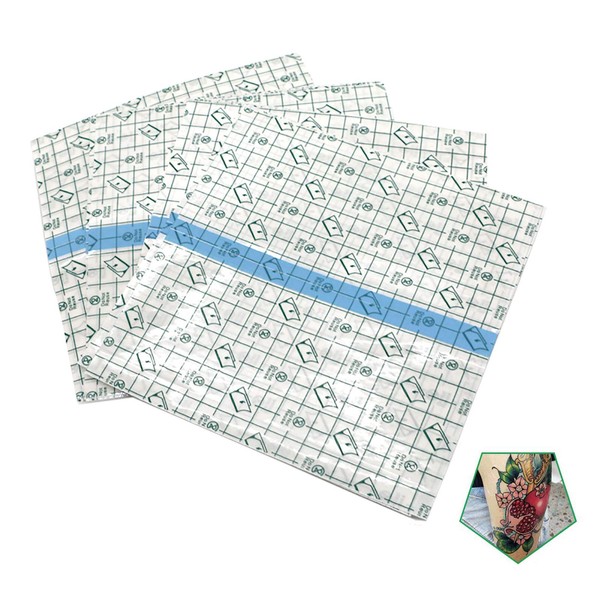 Tattoo Aftercare Bandage 5 Sheets 8 x 8 in - Waterproof Transparent Film for Tattoo Initial Healing and Skin Repair Adhesive Tattoo Supply Wrap