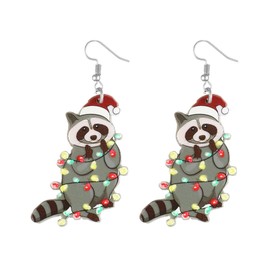 QLUYCKW Acrylic Christmas Animal Earrings Unique Cat Dinosaur Raccoon Yak Dangle Earrings Cheerful Holiday Jewelry for Women Xmas (Raccoon)