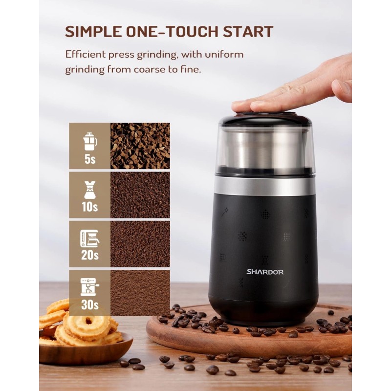 Shardor Electric Coffee Grinder Super QuietÂ Coffee Bean Grinder w/ Stainless