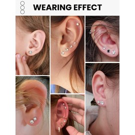 5 Pairs Steel Color Stud Earrings Set, 316L Stainless Steel, 3-7mm Hypoallergenic Cubic Zirconia