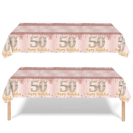 yayafunfun 50th Birthday Table Decoration 2pcs Rose Gold 50th Table Cloth,Happy 50th Birthday Tablecloth for Ladies Women,137 * 274cm Plastic Tablecloths Table Cover 50th Birthday Decorations for Her