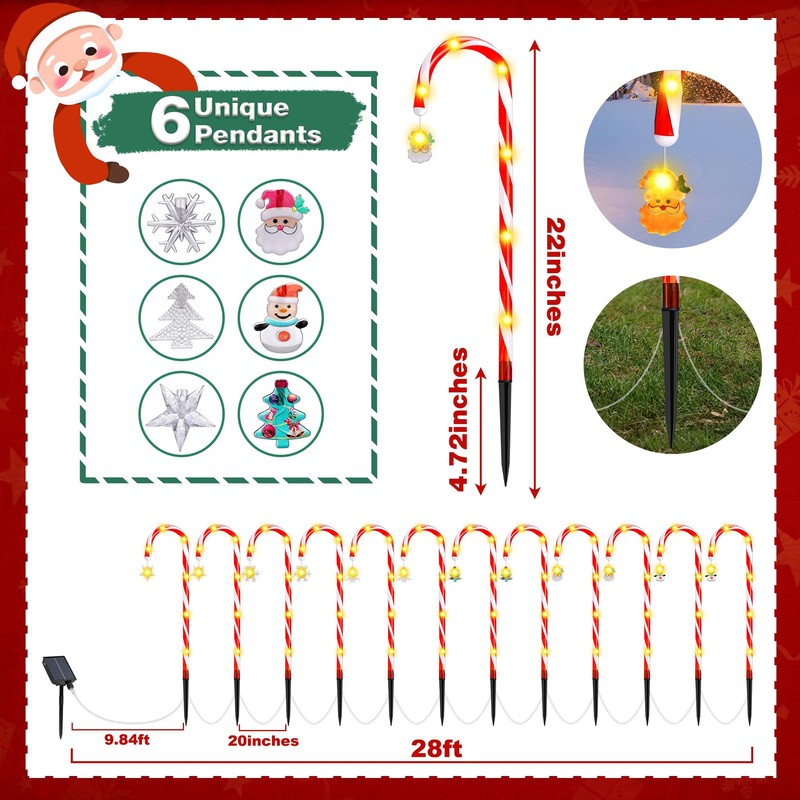 Solar Candy Cane Lights – 12-Piece Set, 22 Inch Outdoor