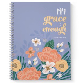 Softcover My Grace Is Enough 8.5" x 11" Religious Spiral Notebook/Journal, 120 College Ruled Pages, Durable Gloss Laminated Cover, White Wire-o Spiral. Made in the USA