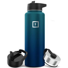IRON °FLASK Camping & Hiking Hydration Flask with 3 Lids - Stainless Steel, Double Walled & Vacuum Insulated Water Bottle - Leak Proof & BPA Free (Dark Night, Straw - 40 oz)
