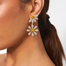 Clearine Daisy Flower Stud Earrings, Dainty Chrysanthemum Sun Floral Drop Dangle Earring for Women Summer Jewellery Accessories Yellow Gold-Tone