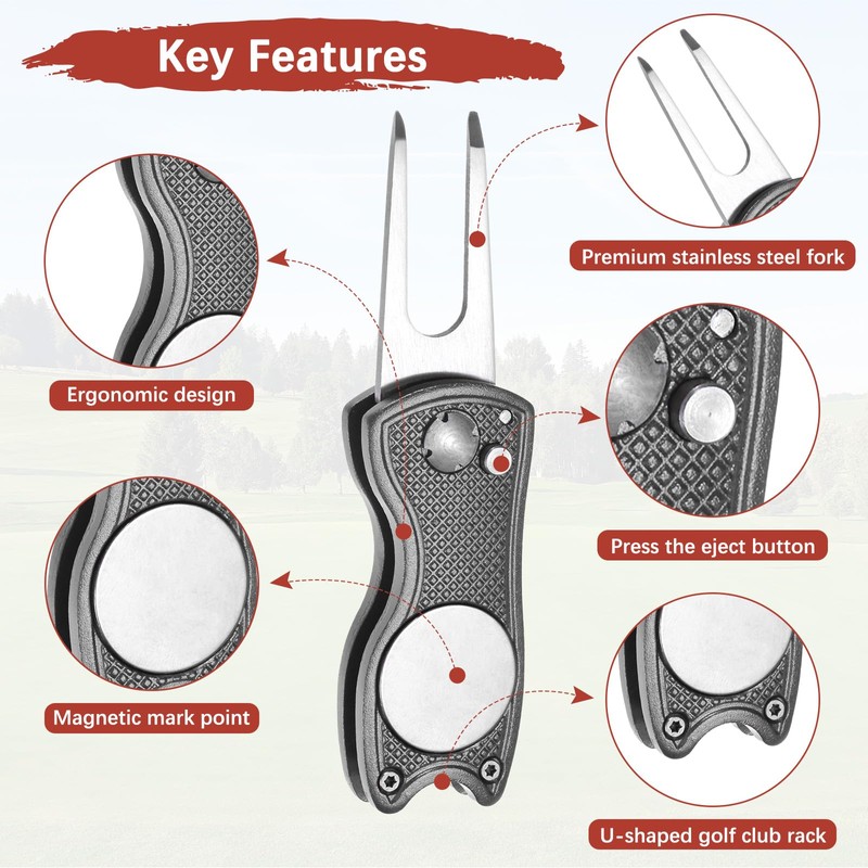 TIXIPEM Golf Divot Repair Tool [4PCS] - Switch Foldable Divot