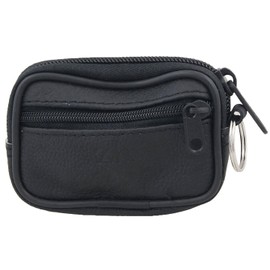 Sourcingmap Faux Leather 2-Pocket Zippered Coin Bag Purse Black