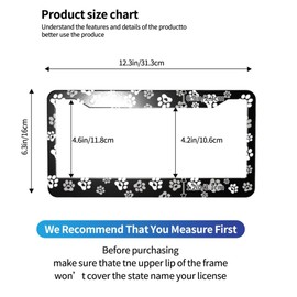 Paw Print License Plate Frame - 1 Pcs Black White Dog Lovers Paw Design License Plate Covers Aluminum Metal Novelty Auto Car Tag Holder with Love Hearts 2 Holes Equipped with Screws