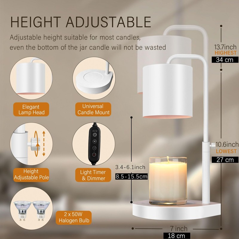zukakii Candle Warmer Lamp 2 Pack Adjustable Height Dimmable Candle