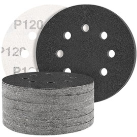 STEBRUAM Pack of 50 Silicon Carbide Sandpaper 125 mm Velcro 120 Grit Professional 125 Round 8 Hole Wet and Dry Sanding Disc, Best for Metal Cars