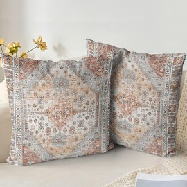 PHZZL Pack of 2 Soft Decorative Cushion Covers 60cm x 60cm Square Throw Pillow Case Bohemian Style Pillowcases for Sofa Bedroom Outdoor Patio Garden Blue/Grey with Invisible Zipper 24 x 24 Inch