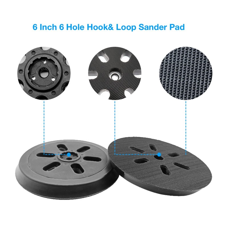 6 Inch 6 Hole Hook and Loop Sander Hard Backing