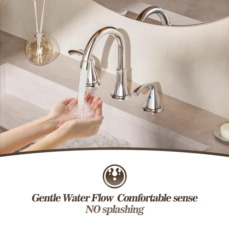 Phiestina 8 Inch Widespread Chrome Bathroom Sink Faucet, 2 Handle