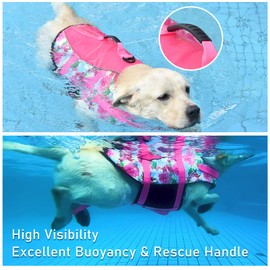 Dog Life Jacket Vest Swimming Adjustable Puppy Life Vests, Ripstop Life Jackets for Small Medium and Large Dogs High Visibility Flotation with Rescue Handle for Water Swim Boating Hunting（XL