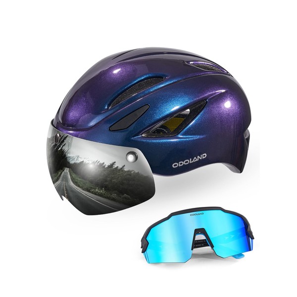 Odoland Erwachsene Fahrrad Helme Set, Fahrrad Helme, shinning blau, Sonnenbrille,
